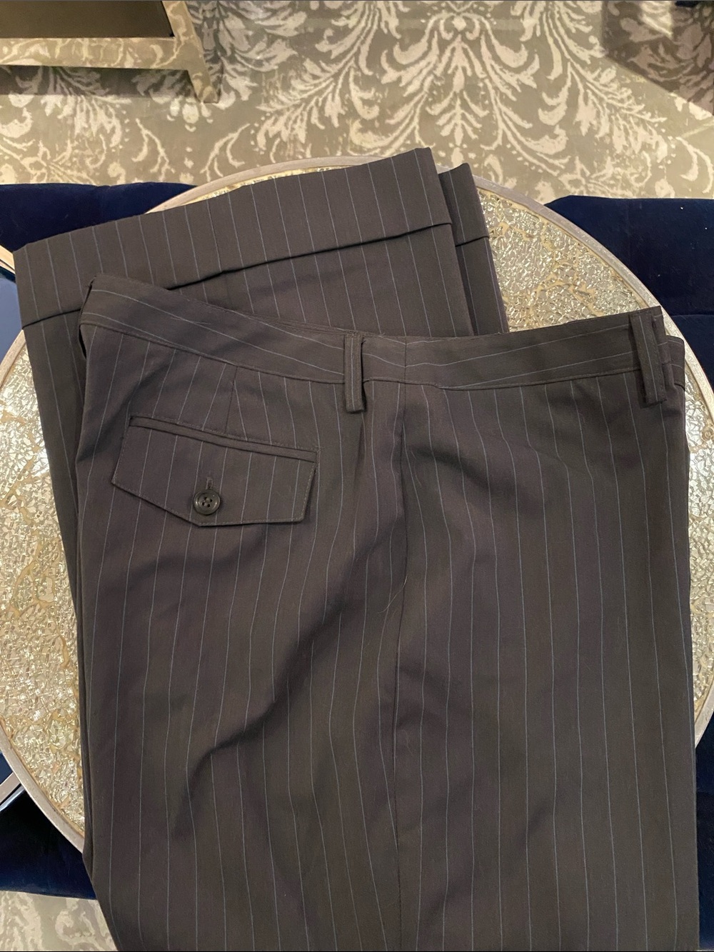 Nine West Classic Pinstripe Dress Pants - Charcoal Gray With blue stripe